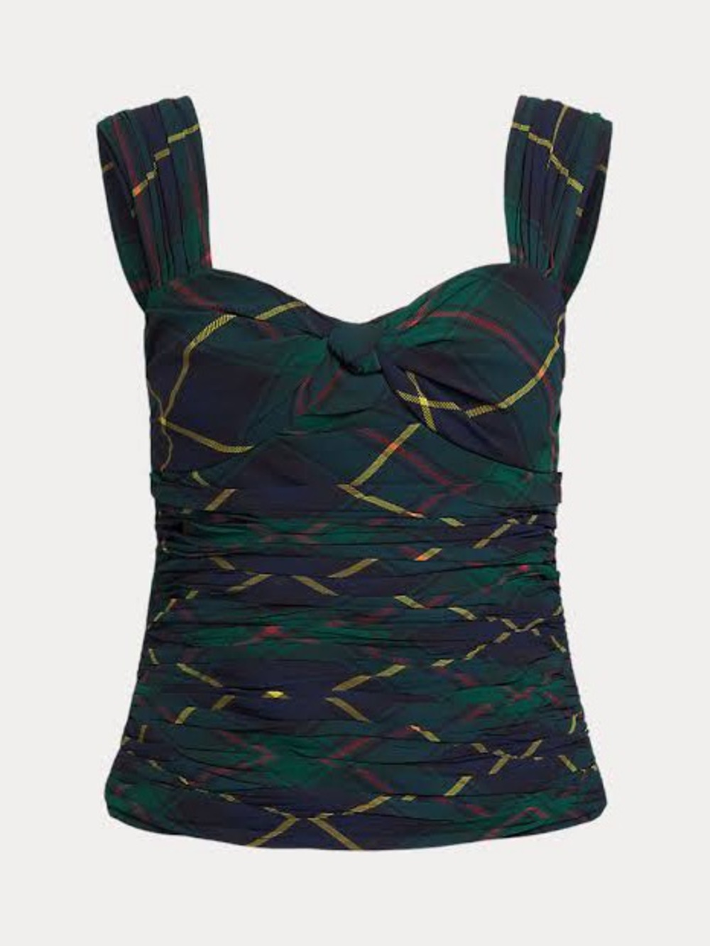 Polo Ralph Lauren Plaid Tartan Shirred Crepe Sleeveless Top